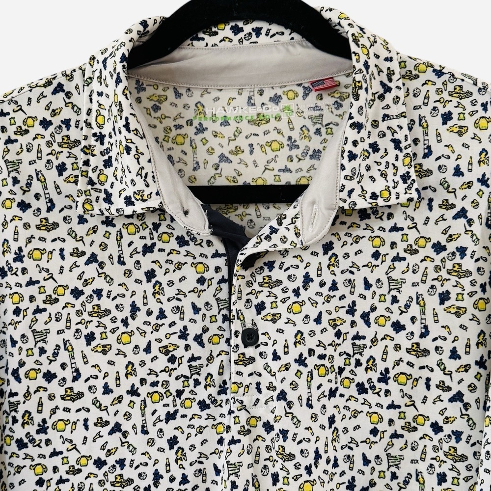 Hawke & Co Performance Golf Polo Shirt Mens XL Southern‎ AOP BBQ Print Stretch